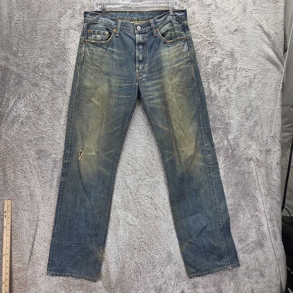 Vintage Levis 501 Jeans Mens Blue Dirty Wash Distressed Button Fly Fits 34x32